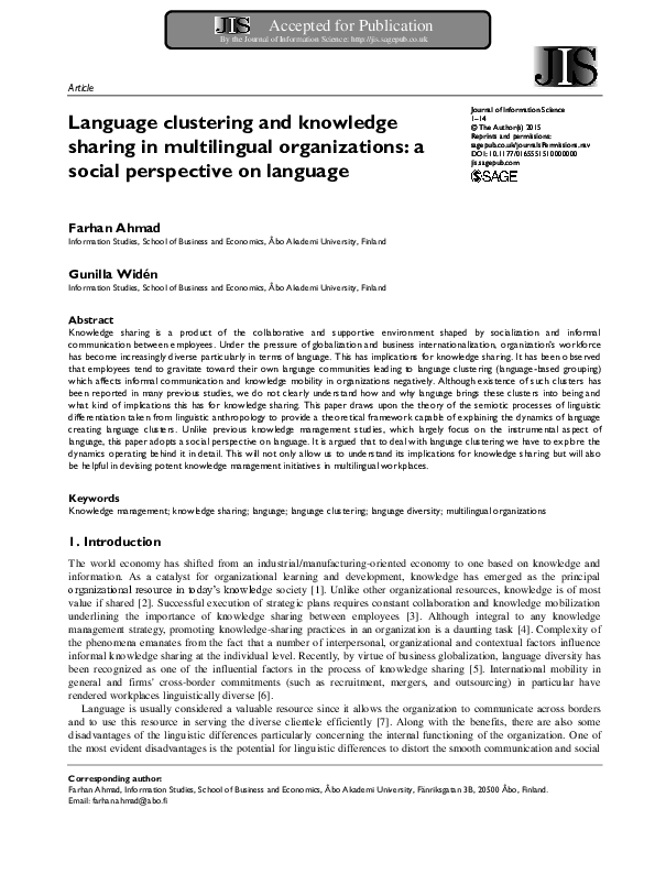 (PDF) Language clustering and knowledge sharing in multilingual ...