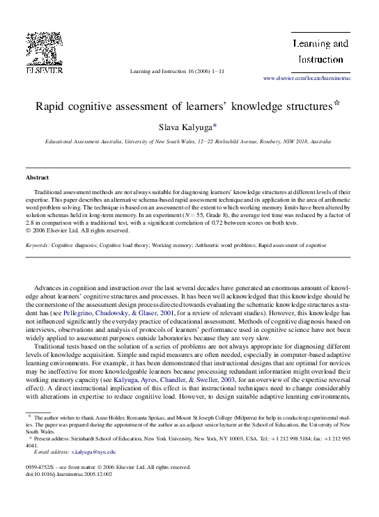(PDF) Rapid cognitive assessment of learners' knowledge structures