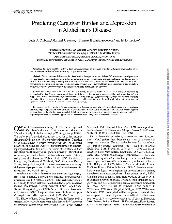 (PDF) Predicting caregiver burden and depression in Alzheimer'sdisease