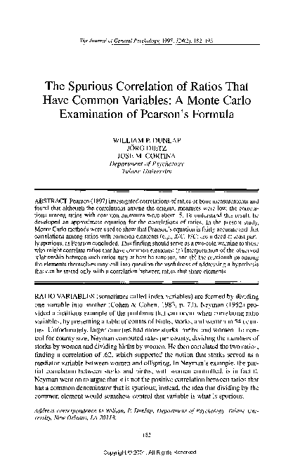 (PDF) The Spurious Correlation of Ratios that Have Common Variables: A ...