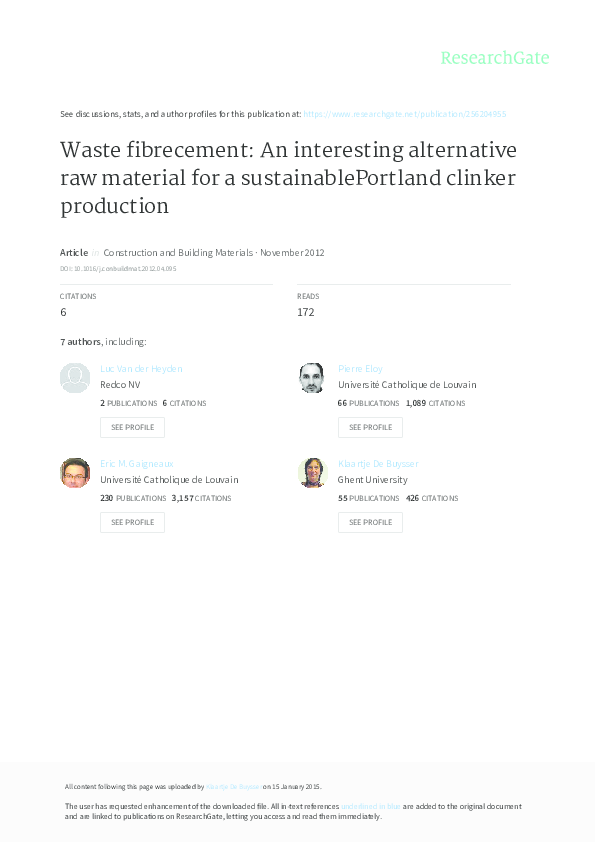 (PDF) Waste fibrecement An interesting alternative raw material for a
