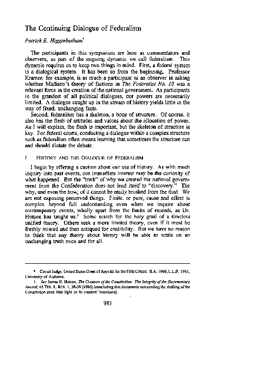(PDF) The Continuing Dialogue of Federalism