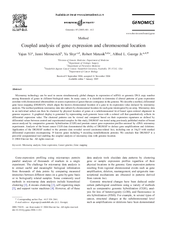 (PDF) Coupled analysis of gene expression and chromosomal location