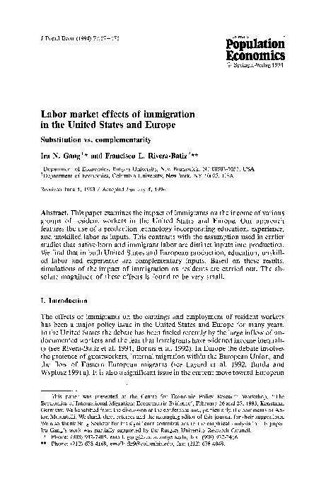 (PDF) Labor market effects of immigration in the United States and Europe