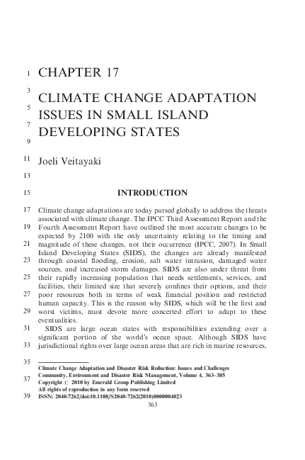 (PDF) CLIMATE CHANGE ADAPTATION ISSUES IN SMALL ISLAND DEVELOPING STATES