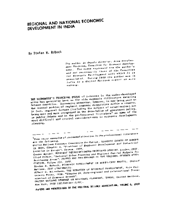 (PDF) Regional and National Economic Development in India