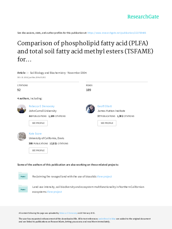 (PDF) Fatty Acid Methyl Ester Analysis to Identify Sources of Soil in