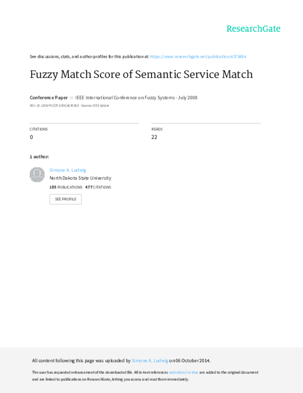 (PDF) Fuzzy match score of semantic service match
