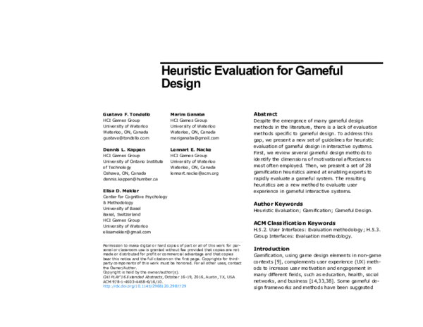 (PDF) Heuristic Evaluation for Gameful Design