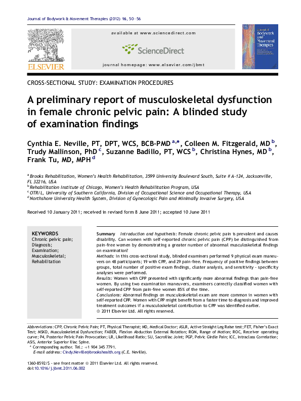 PDF) A preliminary report of musculoskeletal dysfunction in female 