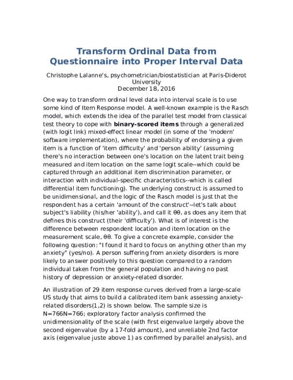 (DOC) Transform Ordinal Data from Questionnaire into Proper Interval Data