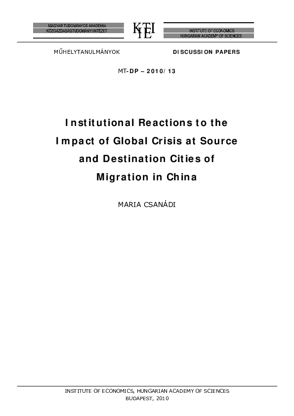 (PDF) Institutional Reactions to the Impact of Global Crisis at Source ...
