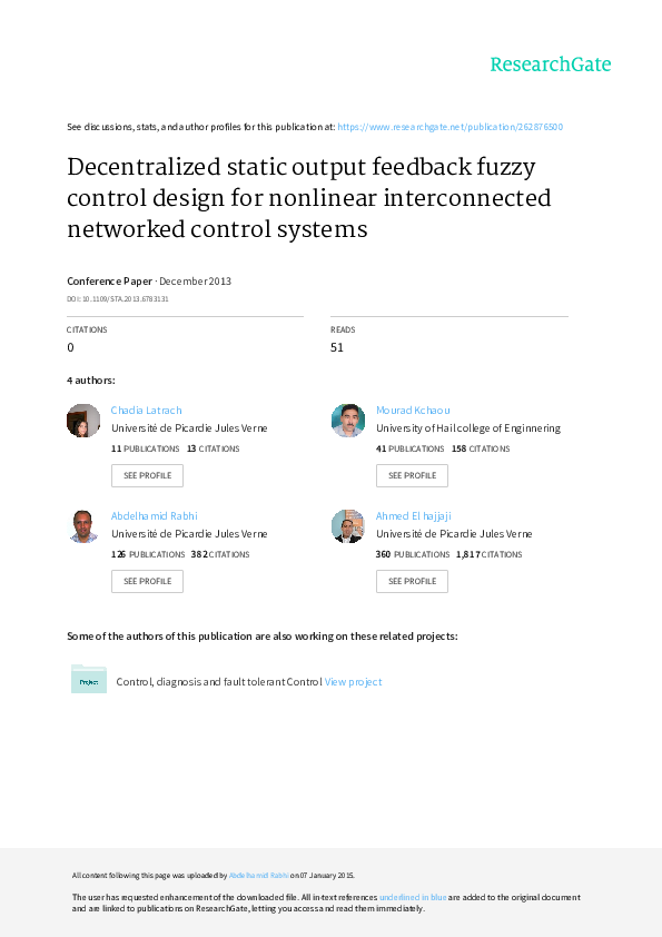 (PDF) Decentralized static output feedback fuzzy control design for ...