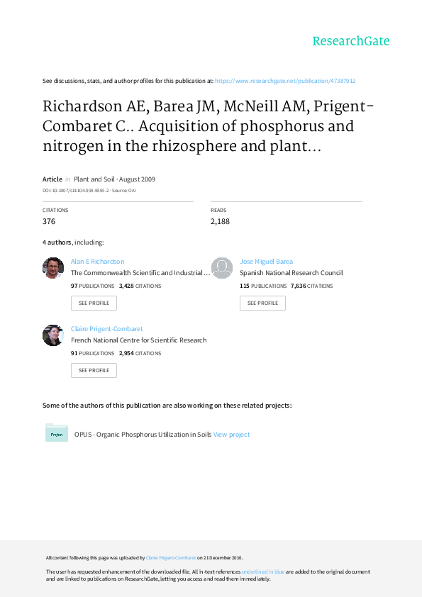 (PDF) Acquisition of phosphorus and nitrogen in the rhizosphere and ...