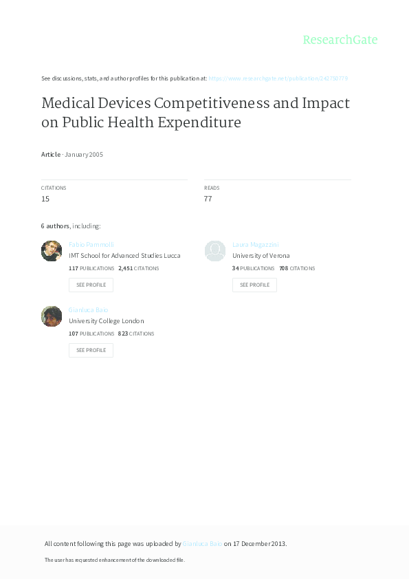(PDF) Medical devices competitiveness and impact on public health ...