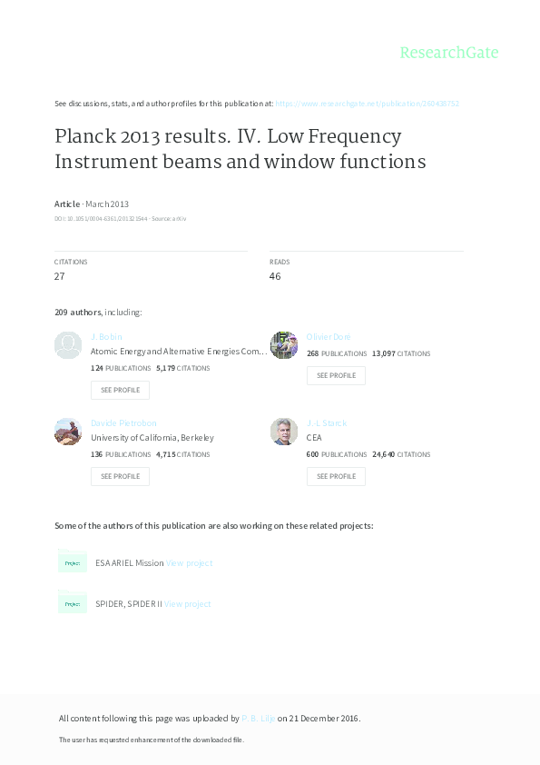 (PDF) Planck 2013 results. IV. Low Frequency Instrument beams and ...
