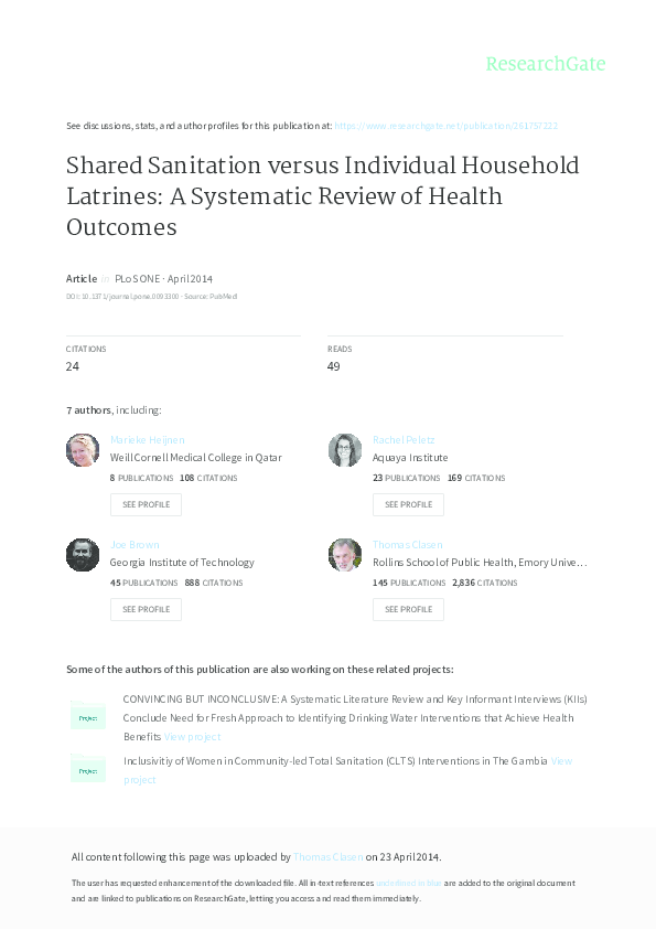 (PDF) Shared Sanitation versus Individual Household Latrines: A ...