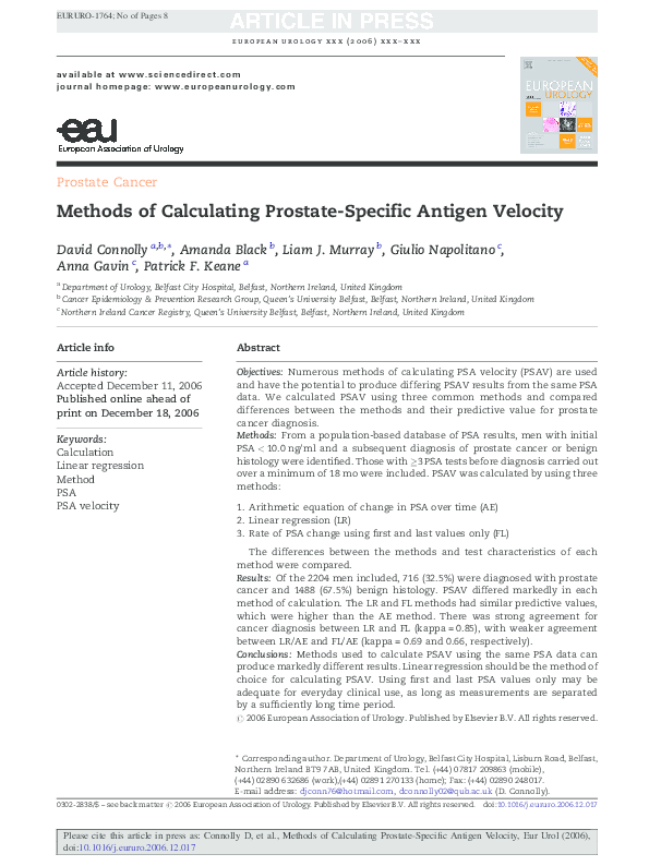 (PDF) Methods of calculating prostate-specific antigen velocity