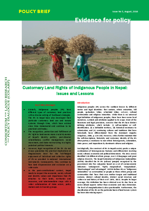 (PDF) Customary Land Rights of Indigenous People in Nepal: Issues and ...