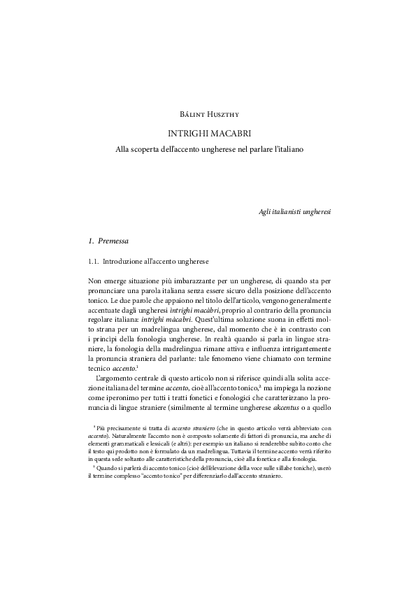 Pdf Intrighi Macabri Alla Scoperta Dell Accento Ungherese Nel Parlare L Italiano Balint Huszthy Academia Edu