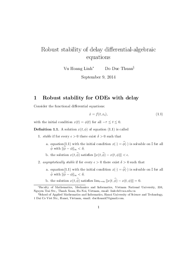 (PDF) Robust stability of delay differential-algebraic equations