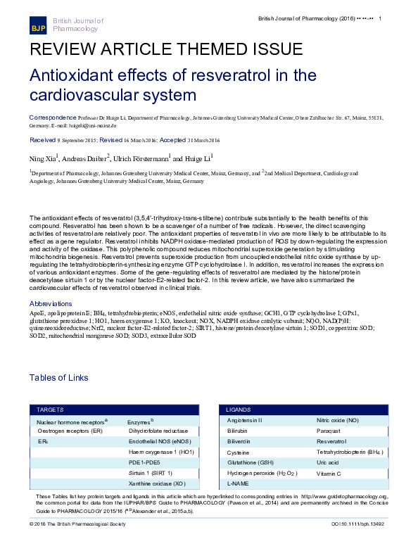 (PDF) Antioxidant effects of resveratrol in the cardiovascular system