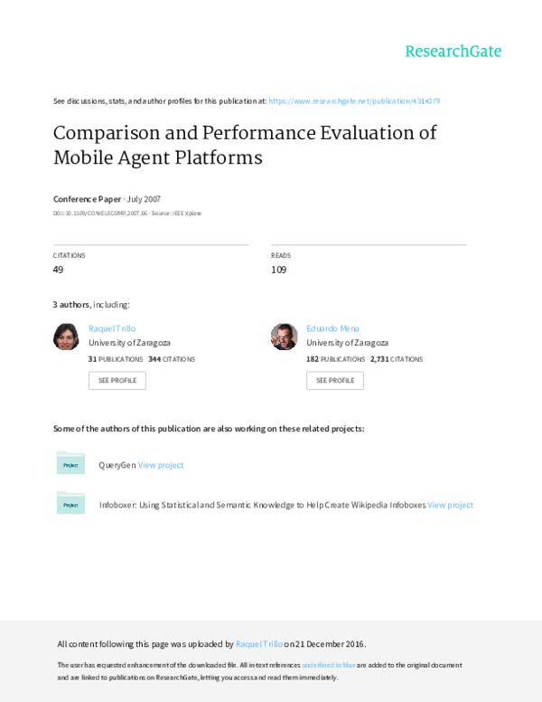 (PDF) Comparison and performance evaluation of mobile agent platforms