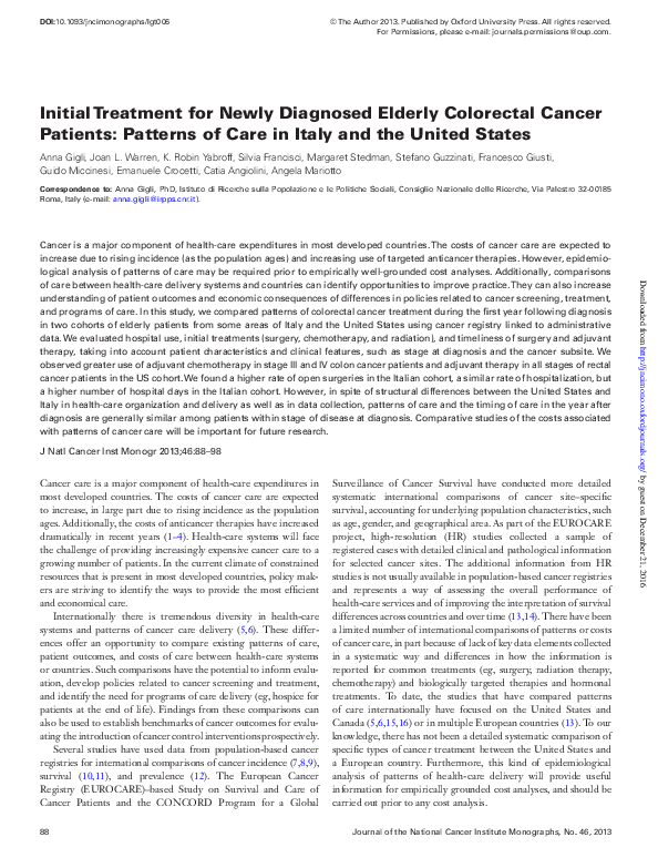 (PDF) Initial treatment for newly diagnosed elderly colorectal cancer ...