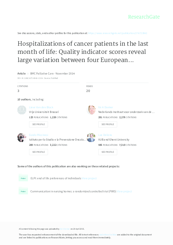 (PDF) Hospitalizations of cancer patients in the last month of life ...