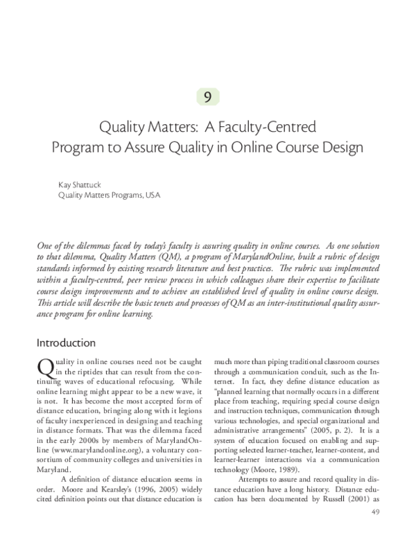 (PDF) 9. Quality Matters A FacultyCentred Program to Assure Quality