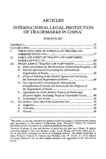 (PDF) INTERNATIONAL LEGAL PROTECTION OF TRADEMARKS IN CHINA