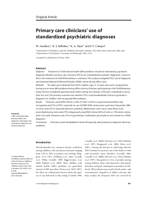 (PDF) Primary care clinicians' use of standardized psychiatric