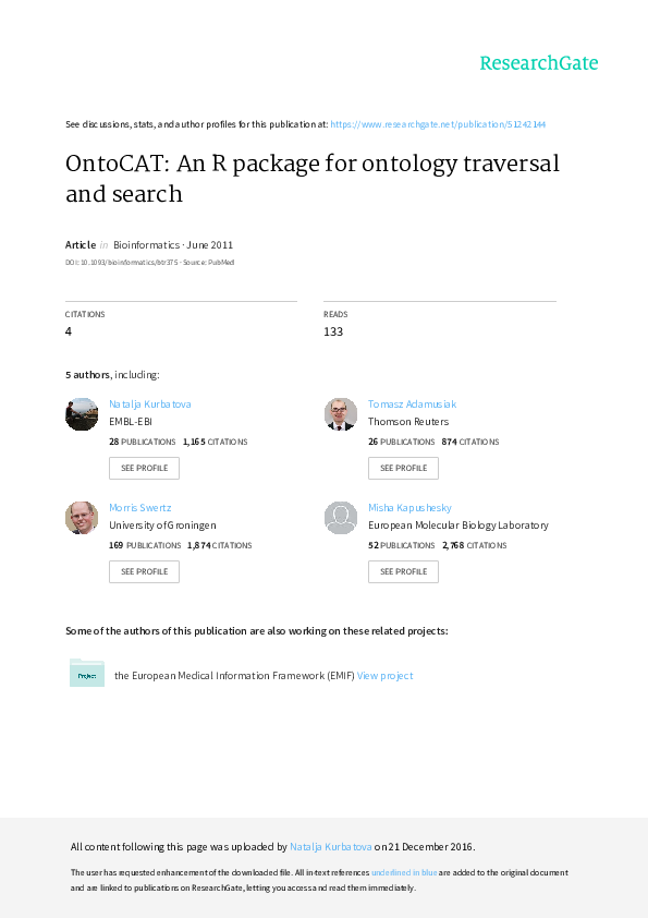 (PDF) ontoCAT: an R package for ontology traversal and search.