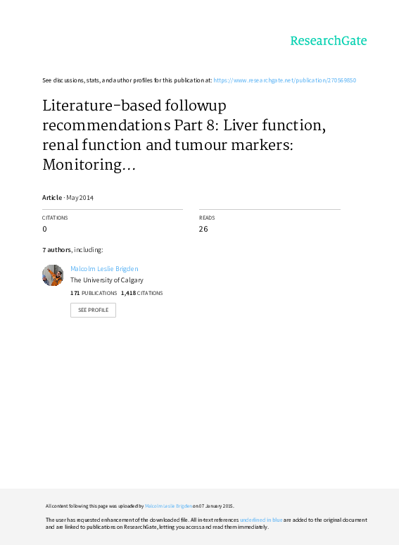 (PDF) Literaturebased followup Part 8 Liver function