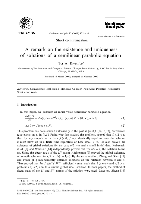 (PDF) A remark on the existence and uniqueness of solutions of a ...