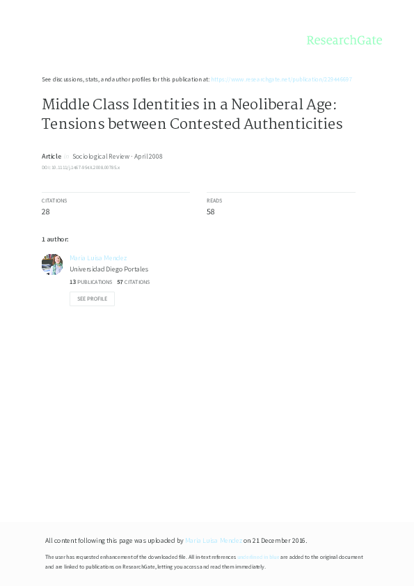 (PDF) Middle class identities in a neoliberal age: tensions between ...