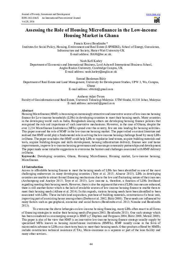 (PDF) Assessing the Role of Housing Microfinance in the Low-income ...