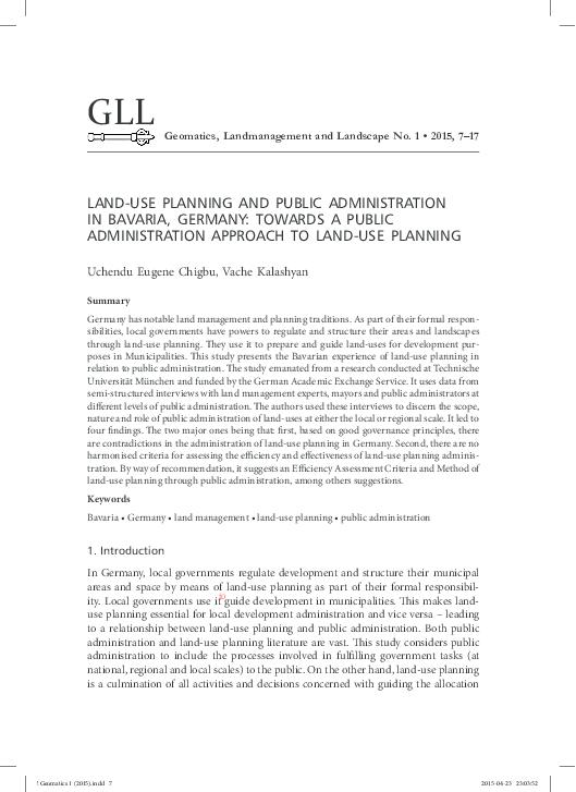 (PDF) LAND-USE PLANNING AND PUBLIC ADMINISTRATION IN BAVARIA, GERMANY ...