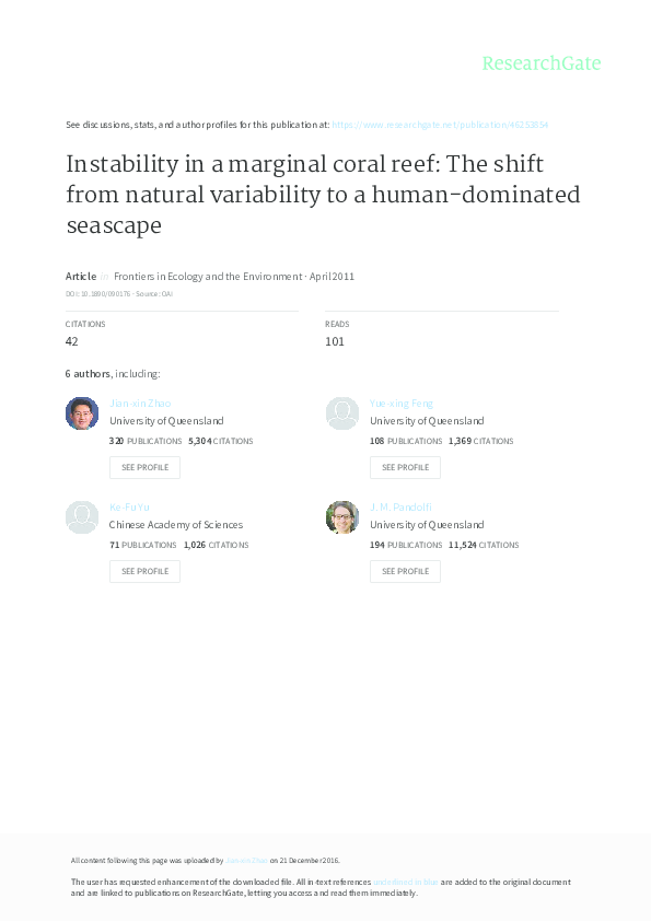 (PDF) Instability in a marginal coral reef: the shift from natural ...