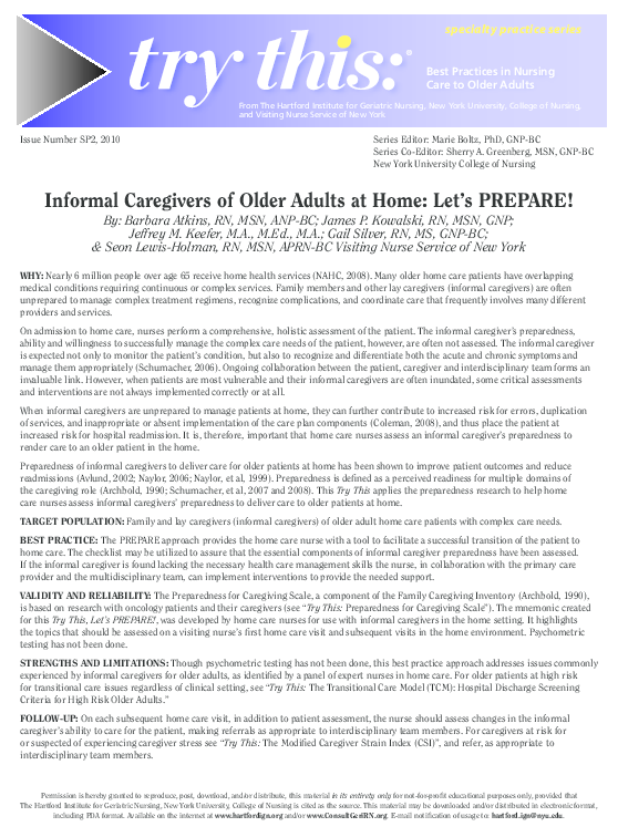 (PDF) Informal caregivers of older adults at home: let's PREPARE!
