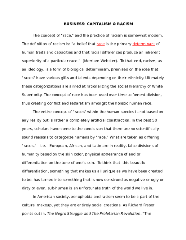 (DOC) BUSINESS: CAPITALISM & RACISM