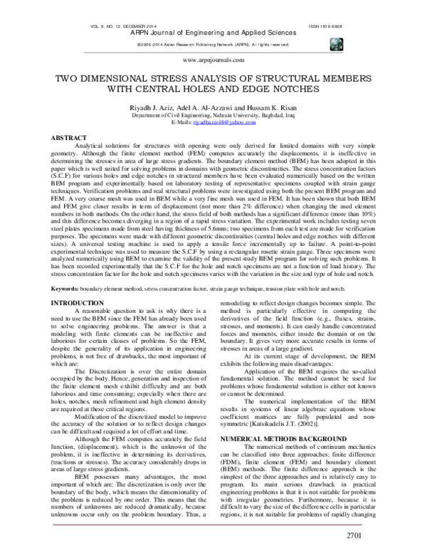 (PDF) TWO DIMENSIONAL STRESS ANALYSIS OF STRUCTURAL MEMBERS WITH ...