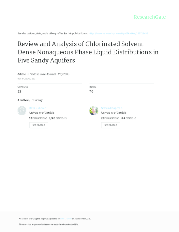 (PDF) Review and analysis of chlorinated solvent dense nonaqueous phase