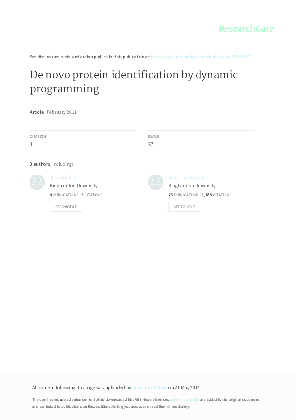 (PDF) De novo protein identification by dynamic programming