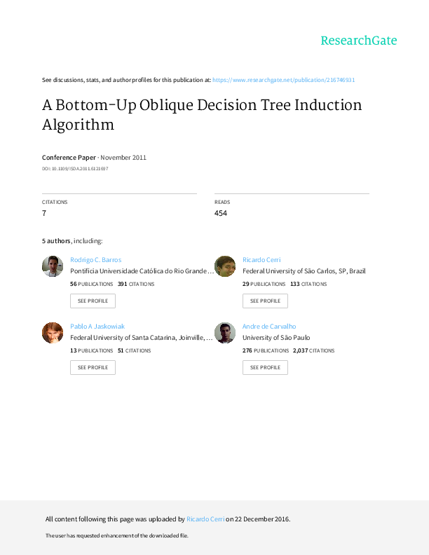  pdf a bottom up oblique decision tree induction algorithm