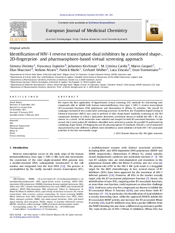 (PDF) Identification of HIV-1 Reverse Transcriptase Dual Inhibitors by ...