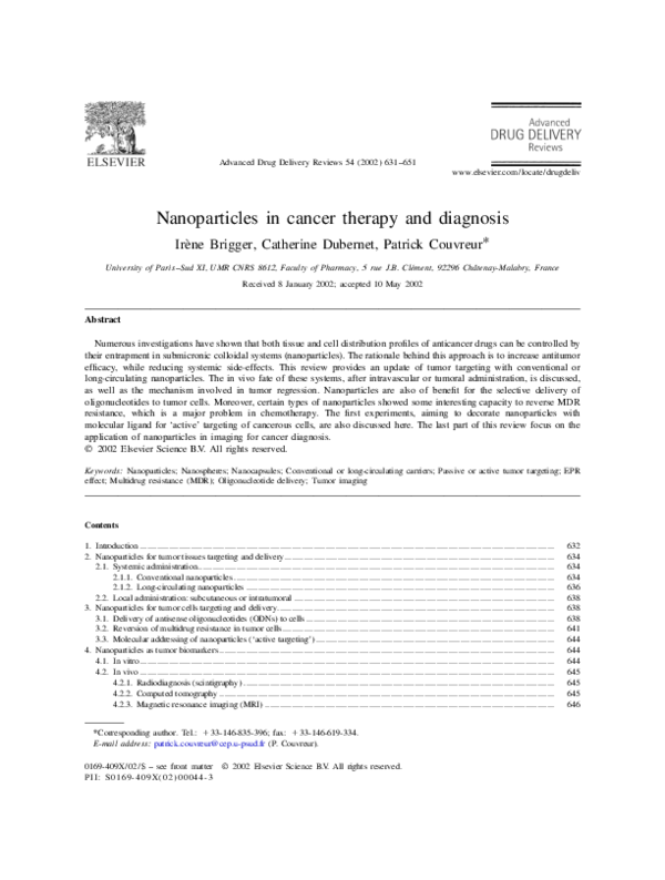 (PDF) Nanoparticles in cancer therapy and diagnosis