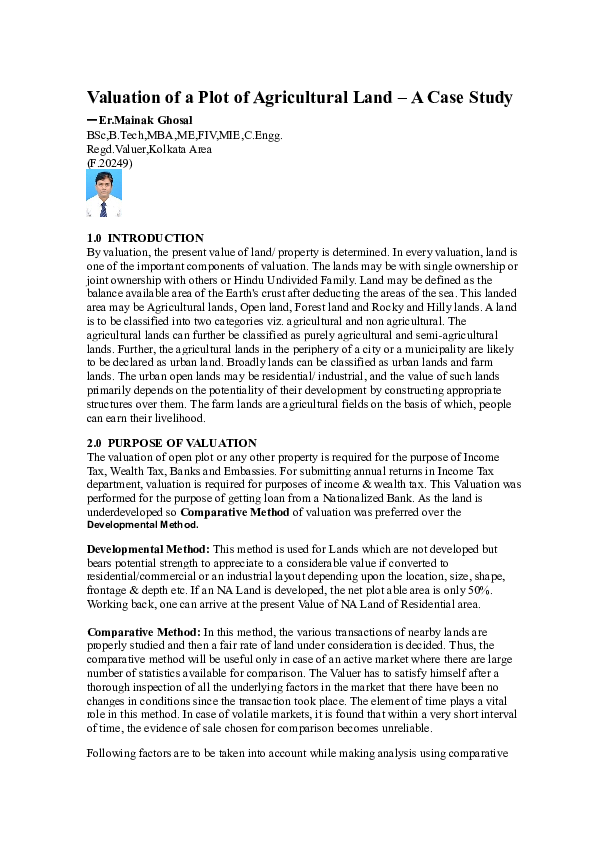 (DOC) Valuation of a Plot of Agricultural Land.docx Mainak Ghosal