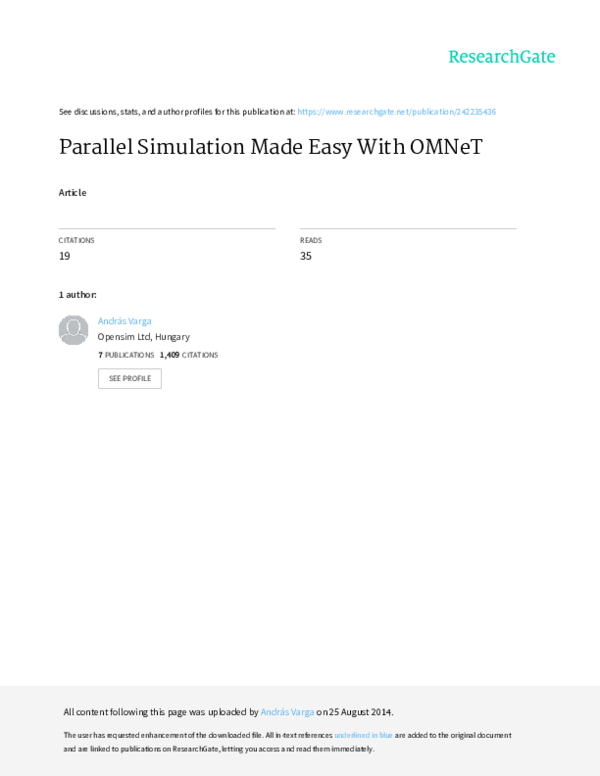 (PDF) Parallel simulation made easy with omnet++