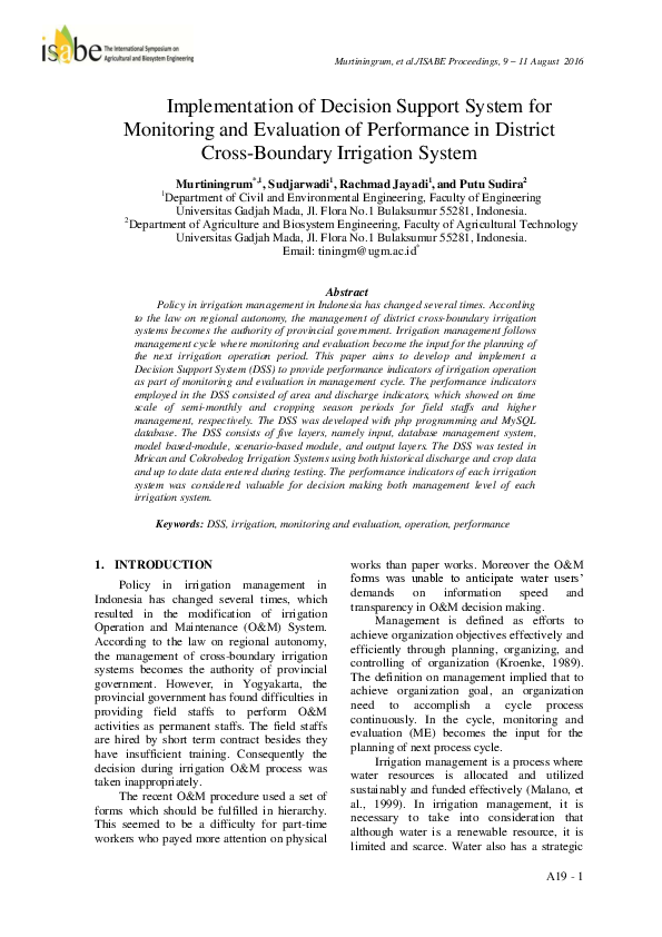 (PDF) Implementation of Decision Support System for Monitoring and ...